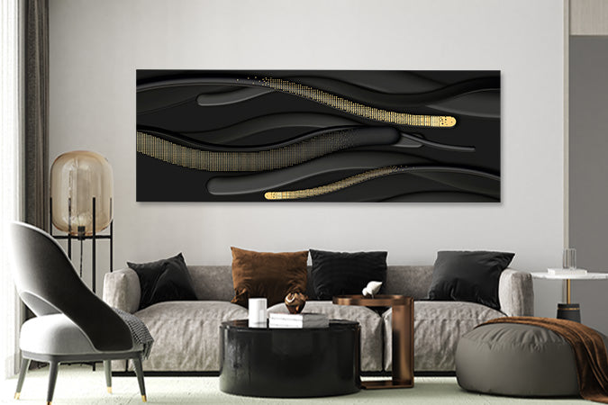 Tablou canvas abstract forme linii negre aurii TA21183