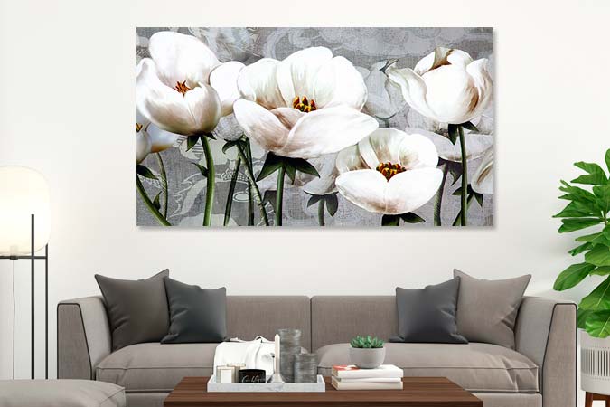 Tablou Canvas Abstract  - Flori moderne albe TA16156