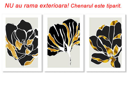 Tablouri Canvas Abstracte -  Decor Floral Negru-Auriu TA43386