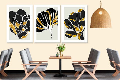 Tablouri Canvas Abstracte -  Decor Floral Negru-Auriu TA43386