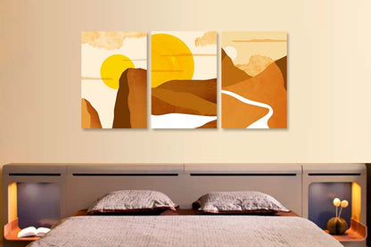 Tablouri Canvas Abstracte  -  Peisaj Abstract Nuante Maronii si Galben TA51604