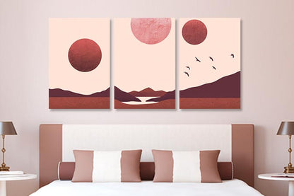 Tablouri Canvas Abstracte  -  Peisaj Abstract Roz Pal Si Burgund TA50758