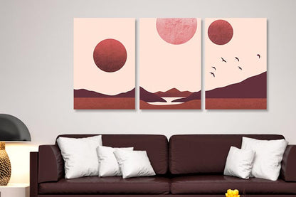 Tablouri Canvas Abstracte  -  Peisaj Abstract Roz Pal Si Burgund TA50758