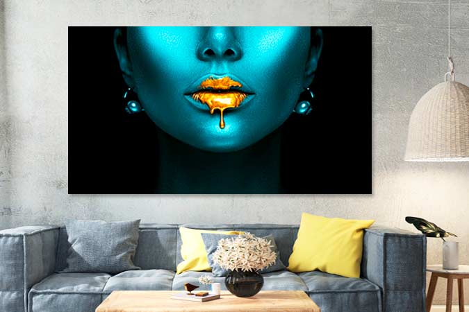Tablou Canvas Abstract  - Portret Femeie Albastru Cu Auriu  TA22133