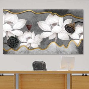 tablou canvas birou decor flori albe auriu 17111