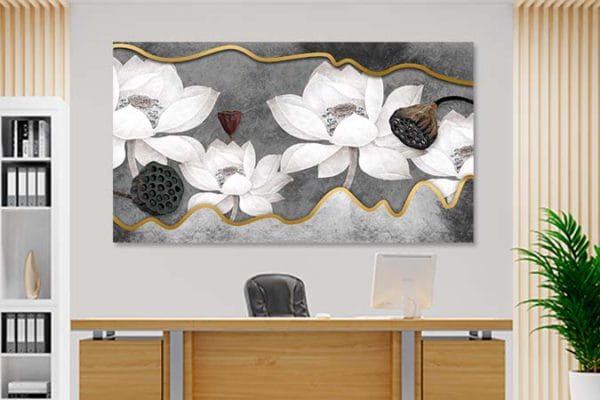 tablou canvas birou decor flori albe auriu 17111