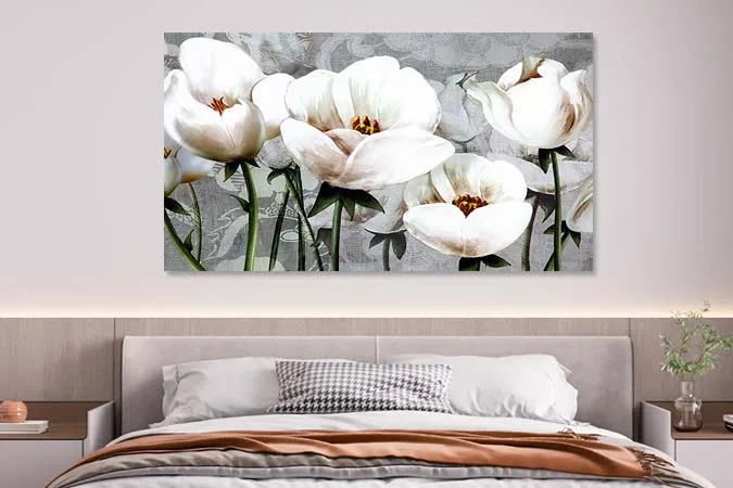 tablou moderne dormitor flori albe