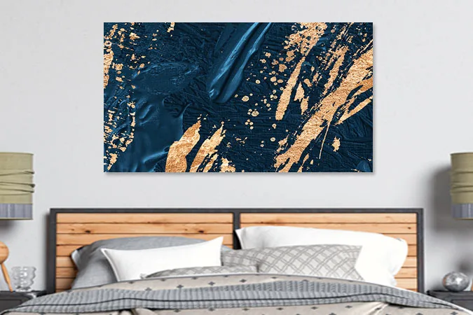 tablou canvas dormitor modern albastru auriu 44195