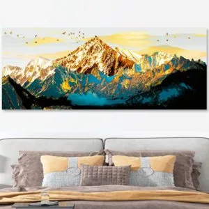 tablou canvas dormitor munte auriu albastru 42178