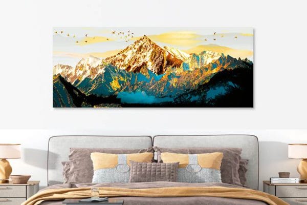 tablou canvas dormitor munte auriu albastru 42178