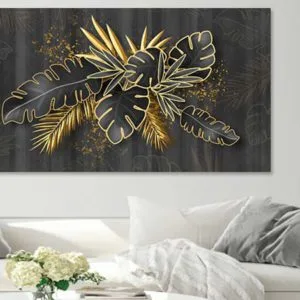 tablou living modern frunze gri auriu 17153